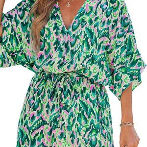 Women's Summer Romper Lace Up Printed Half Sleeves Casual Wide leg Vacation Outf